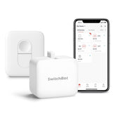SwitchBot Smart Switch Button Pusher mounted on wall switch for hands-free lighting.