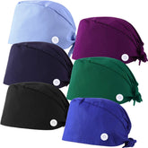 Syhood bouffant cap front view shows breathable cotton and sweatband for all-day comfort.