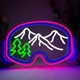 Symone ski goggles neon sign front view glowing with bold colors for striking decor