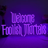 Symone coffin neon sign with purple glow adding spooky room ambiance