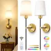 SyncGlow battery wall sconces in black gold create cordless ambient lighting.