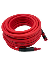 SYXQT Hybrid Air Hose 50ft red coiled for easy storage and flexible handling.