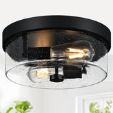 SZZGCO black flush mount light with seeded glass for hallway ambience.