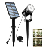 T-SUNUS Christmas solar spotlight beam highlights garden features for dramatic outdoor accents.