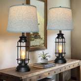 Vintage Industrial Table Lamps Set of 2 with USB port and 3-way dimming.