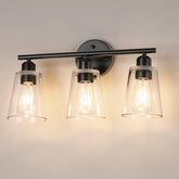 TALOYA 19-inch brushed black bathroom light with glass shade for even mirror illumination.