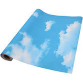 TAOGIFT Peel and Stick Blue Sky Clouds wallpaper applied to kitchen cabinets for quick refresh
