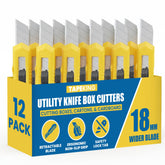 Tape King utility knife set with 18mm blade for precise cardboard cutting.