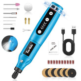 Tarlido cordless rotary tool kit engraving action provides precise control for fine details.