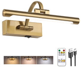 Tassuowell rechargeable picture light in brass finish highlights artwork with energy-efficient lighting.