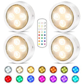 TECOMLIGHT Puck Light with remote control illuminates cabinets with flexible color options.