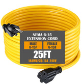Tellegloww 25ft NEMA 6-15 extension cord for 240V power