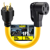 Tellegloww L6-30P to 14-50R EV adapter cord in 1ft length for portable charging.