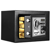 Tenamic Safe Box front view showing sturdy steel construction and compact size.