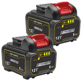 TENMOER 2-pack 6.0Ah 12V battery front view for extended Dewalt runtime