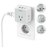 TESSAN Europe plug adapter with detachable plugs for multi-country travel.
