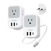 TESSAN European travel plug adapter 2-pack with retractable USB-C cable for easy packing
