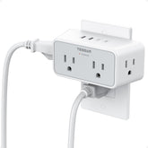 TESSAN multi-plug outlet front view with four outlets and USB ports for efficient charging