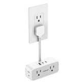 TESSAN short extension cord with 6-inch flat plug powers four outlets and USB fast charging.