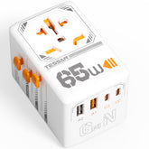 TESSAN universal travel adapter front view showing all ports for worldwide charging