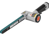 Tezoro air belt sander front view shows compact design for precise metal sanding