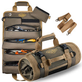 The Ryker Bag roll-up toolbag front view shows compact tool organization.