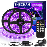 THECHAM 80ft black light strip with remote for vivid party glow.