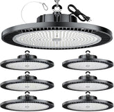 THELUX 6Pack 200W high bay light front view showing bright, even warehouse illumination