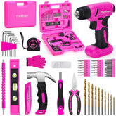 ThinkLearn 8V pink cordless drill box for easy storage.