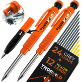 THORVALD 2 carpenter pencils set with 38 yellow leads for tracing on wood and metal.