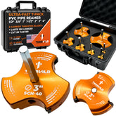THORVALD PVC pipe reamer shown for seven sizes across Schedule 40 pipes.