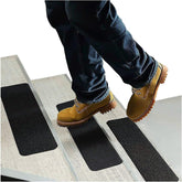 ThreadNanny stair treads on wooden steps keep footing secure in outdoor settings.