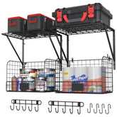 ThreeHio garage shelves wall-mounted with wire baskets for neat storage