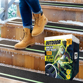 THUNDER GRIP glow stair treads 30x6 on wooden steps enhance outdoor safety at night.