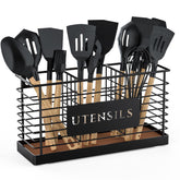 THYGIFTREE Utensil Holder front view in matte black for organized counter storage