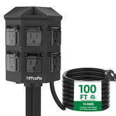 Tiffcofio outdoor power strip 100ft provides reliable power for outdoor lighting and tools.