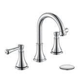 TimeArrow chrome two-handle 8-inch faucet with widespread design for precise temperature control.