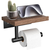 Tindbea walnut shelf toilet paper holder highlights natural grain and keeps essentials within reach.