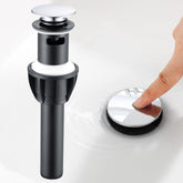 TIORIY chrome pop-up drain with overflow close-up showing easy operation