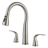 TIORIY 3-hole kitchen faucet with pull-down sprayer for easy rinsing and filling tasks
