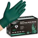TitanFlex heavy-duty nitrile gloves with dark green diamond texture for secure grip