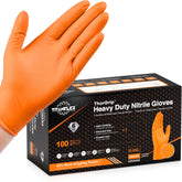 TitanFlex heavy-duty orange nitrile gloves with diamond texture for grip
