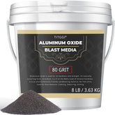TITGGI #80 grit aluminum oxide in a bucket for clean metal rust removal.