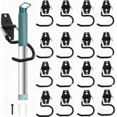 Tlence 16-pack metal broom hooks securely mounted on wall for tool storage.