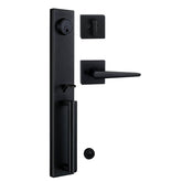 TMC Iron Black keyed active front handleset for secure entry.