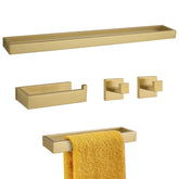 TNOMS brushed gold 5-piece set, front view shows cohesive hardware for a polished bathroom look.