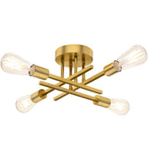 TOBUSA gold semi flush 4-light sputnik front view enhances modern industrial living room ambiance.