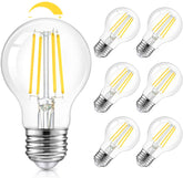 TOBUSA LED A19 dimmable bulb with clear antique filament for vintage decor ambiance.