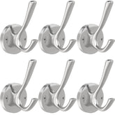 TOFIIGREM brushed nickel wall hooks set of six with sturdy double hooks, perfect for coats and towels