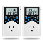 TOGOAL digital timer plug front view with LCD display and three on-off programs for energy management.